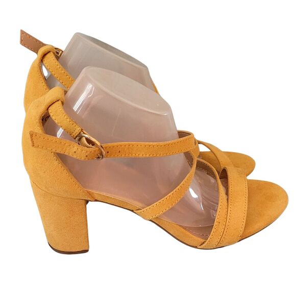 Dream Pairs Sz 7 Ankle Strap with Buckle Chunky Block Heel Yellow Suede Sandal - Picture 5 of 8
